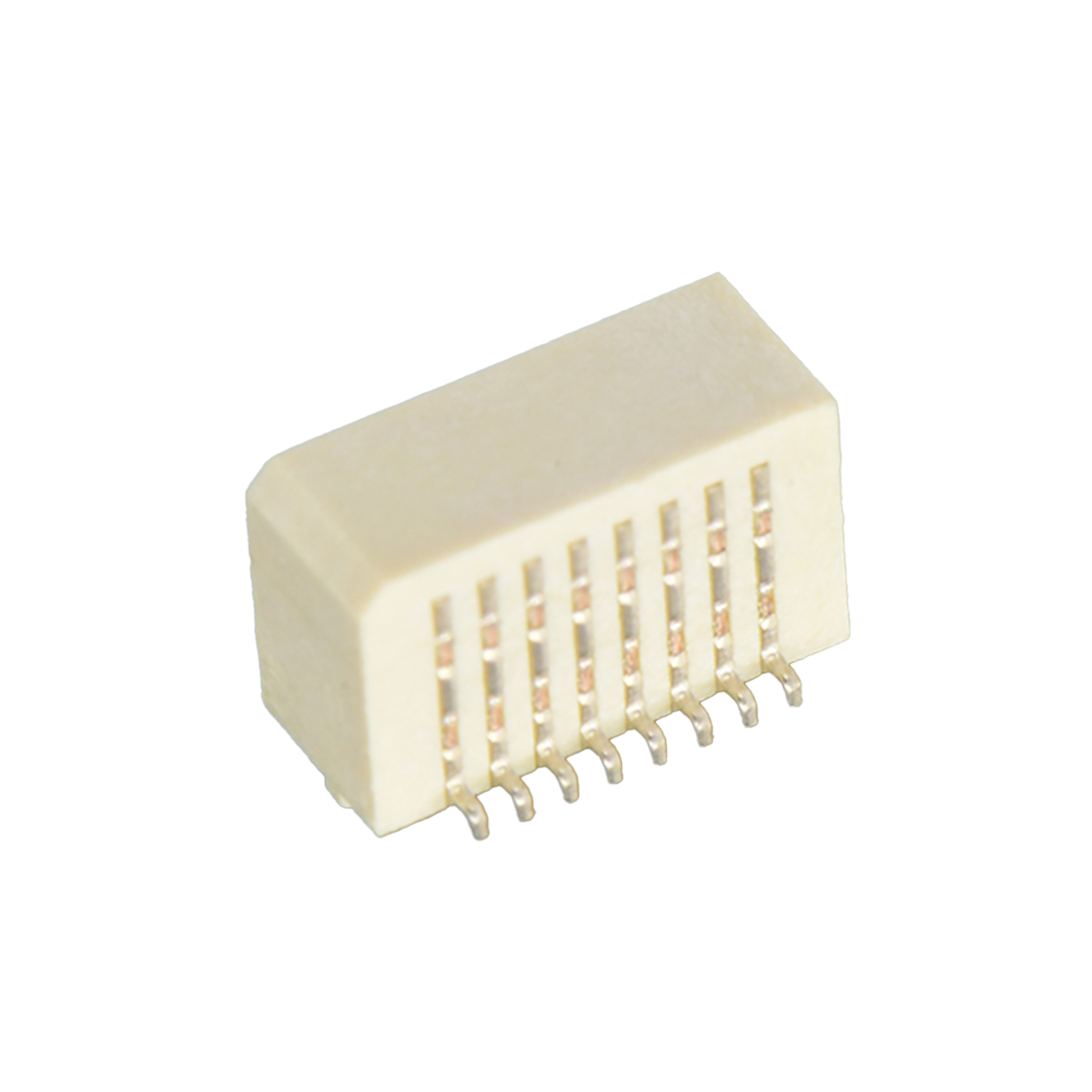 Board to Board 0.80mm H5.1mm单槽双排侧插带柱 SMT型母座 16pin 米黄色 镀全金G/F